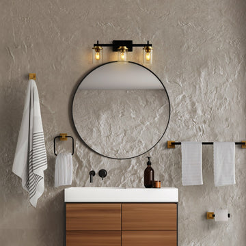 Liam 23.25" 3-Light Farmhouse Industrial Vanity Light with Bathroom Hardware Accessory Set - JONATHAN Y